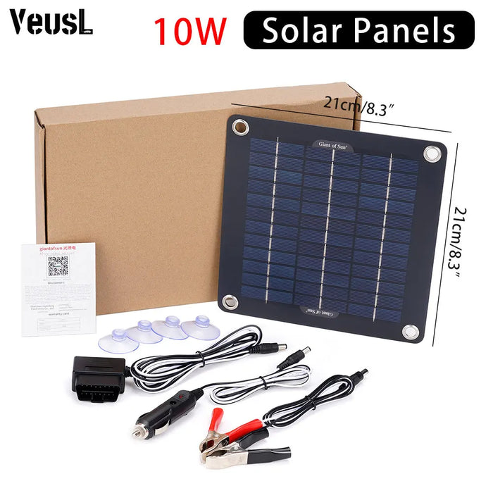 Enagua Mart 12V/5V DC Waterproof Solar Battery Panel with 10A Controller and OBD Plug for Phone and Car Battery Charging