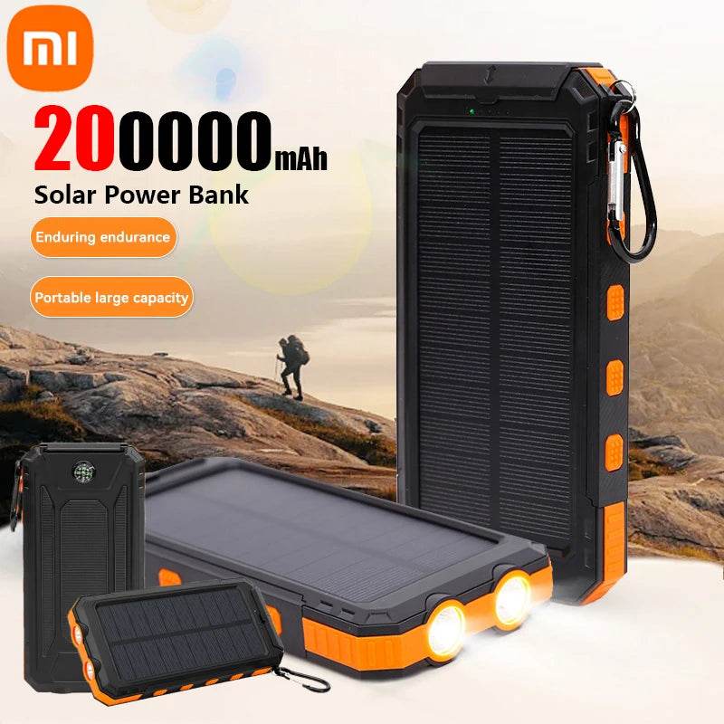 Enagua Mart 200,000mAh Solar Power Bank - Portable Large Capacity Charger Compatible with iOS, Android, USB-A, and USB-C, Fast Charging - Enagua Mart