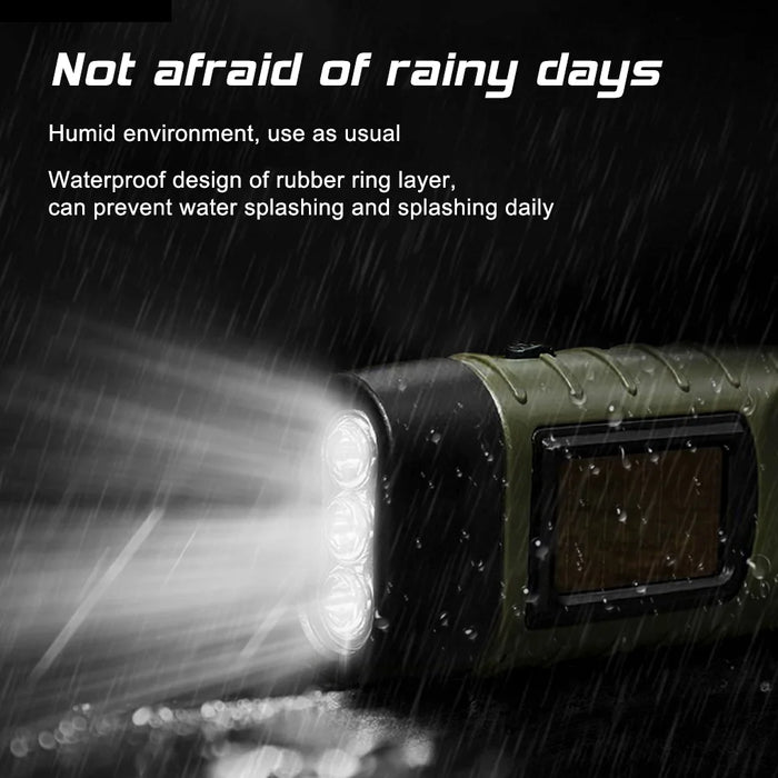 Enagua Mart Solar Hand Crank Flashlight - LED Torch with Rechargeable Battery for Emergency Use