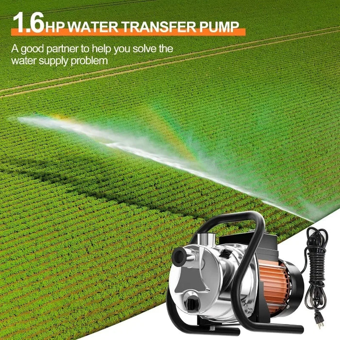 Enagua Mart 1.6HP Portable Water Transfer Pump - 1600GPH Shallow Well Pump for Irrigation and Lawn Use