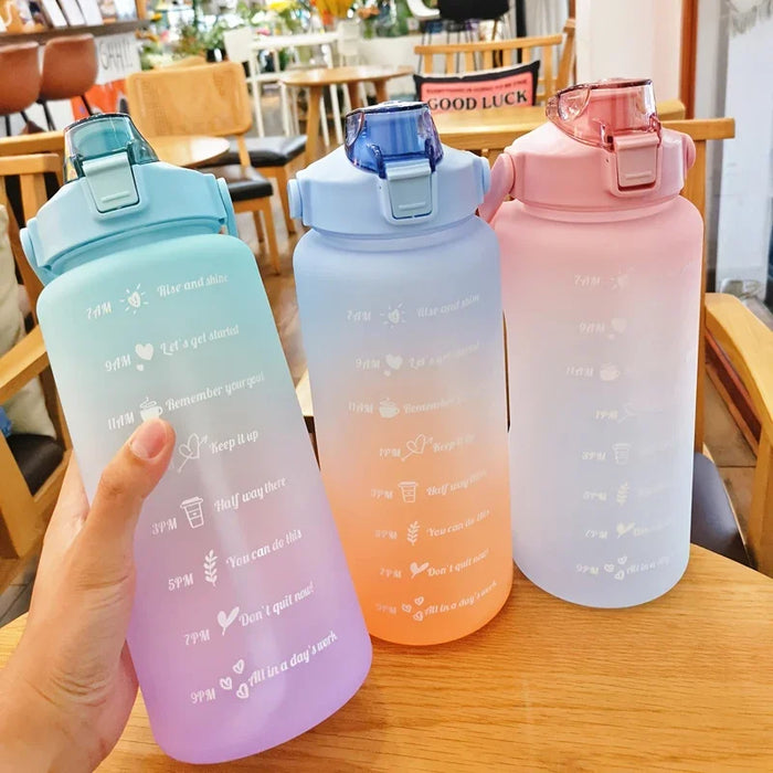 Enagua Mart 2L Large Capacity Water Bottle with Straw - High-Temperature Resistant Plastic Water Cup with Time Scale and Frosted Finish