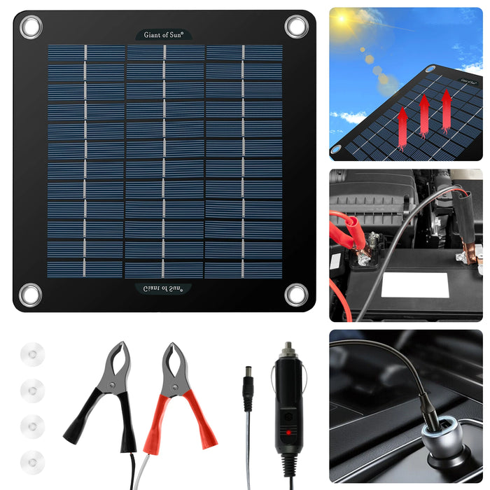 Enagua Mart 10W Solar Panel Kit - 12V Waterproof Solar Trickle Charger for Car, RV, and Boat