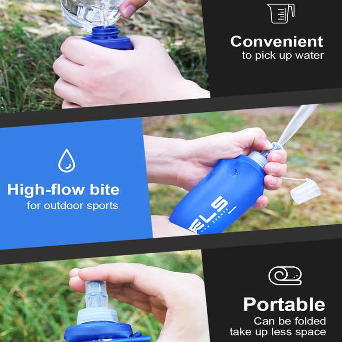 Enagua Mart Collapsible Silicone Water Bottle - 150ml/250ml/500ml Bite-Size for Running and Travel