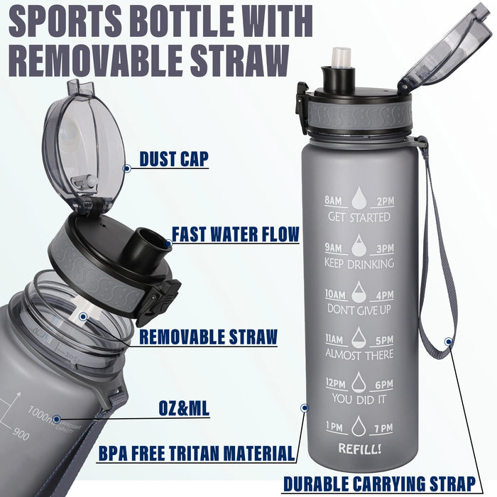 Enagua Mart Motivational Water Bottle - 1000 ml Sports Drink Jug with Time Marker