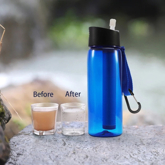 Enagua Mart 650ml Emergency Survival Water Filter Bottle - Sports Water Purifier for Camping and Outdoor Adventures