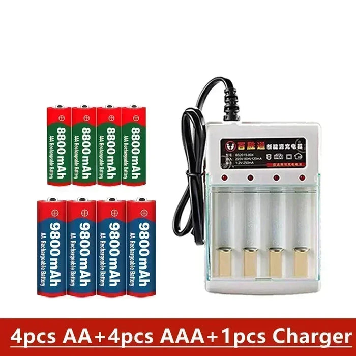 Enagua Mart Rechargeable AA/AAA Battery Pack - 1.5V 9800mAh/8800mAh Charger Set for Hair Clippers and MP3 Players