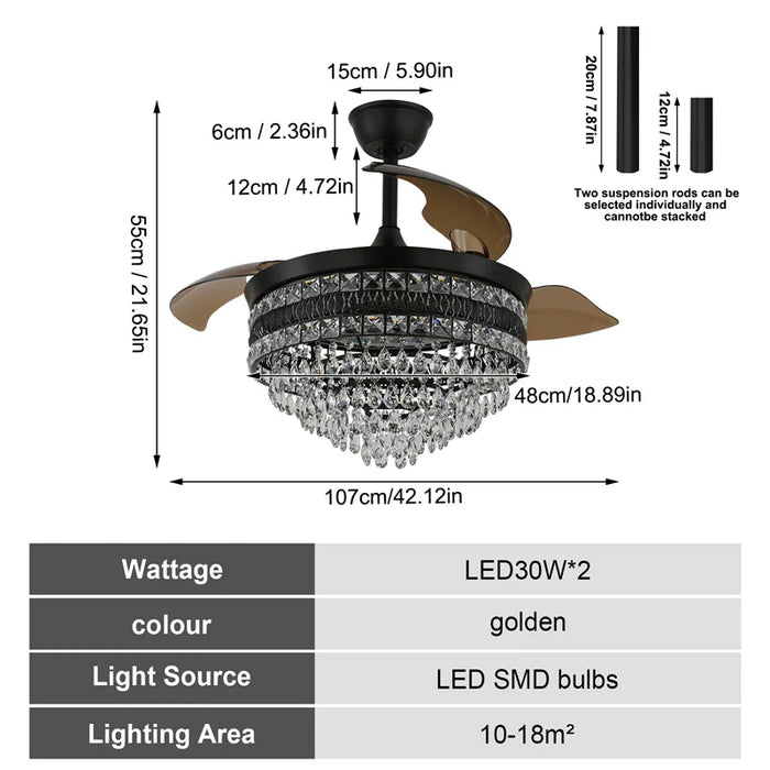 Enagua Mart Crystal Fan Light - 42 Inches Energy-Conserving Fan Lamp with Remote Control