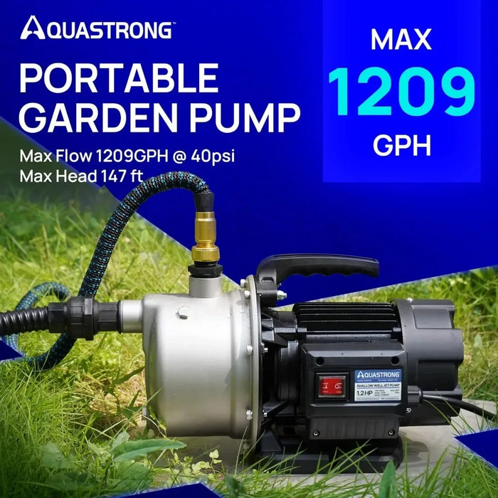 Enagua Mart 1.2HP Portable Shallow Well Pump - 1209GPH, Stainless Steel for Irrigation and Water Transfer