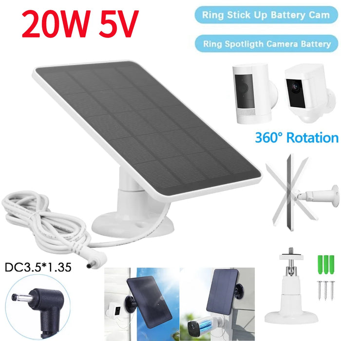 Enagua Mart 20W 5V Solar Panel for Ring Spotlight and Stick Up Cameras - Outdoor Solar Cells Charger with 360° Rotating Mount