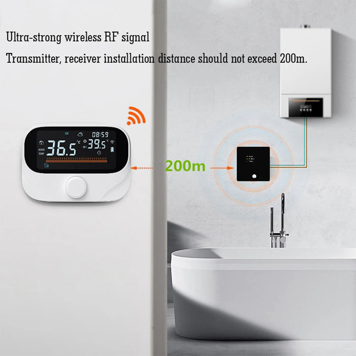 Enagua Mart Tuya Wi-Fi Smart Wireless Thermostat - RF Battery-Powered Digital Temperature Controller for Gas Boiler and Water Heating Systems