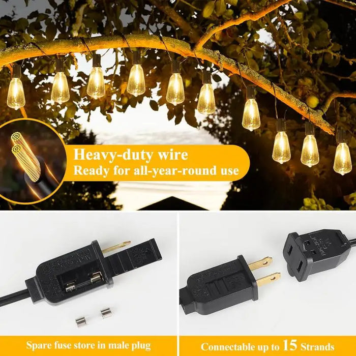 Enagua Mart ST38 String Lights Outdoor Garland - Connectable Shatterproof Waterproof LED Bulb Patio Garden Decor