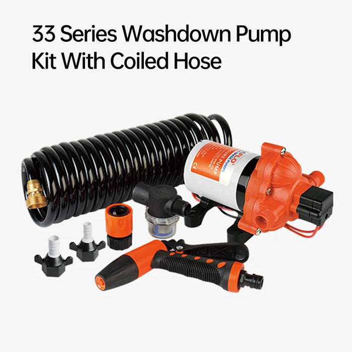 Enagua Mart Seaflo 33 Series Washdown Pump Kit with Coiled Hose - 70 PSI, 12V/24V, Marine Boat Accessories, Showers for RV, Caravan