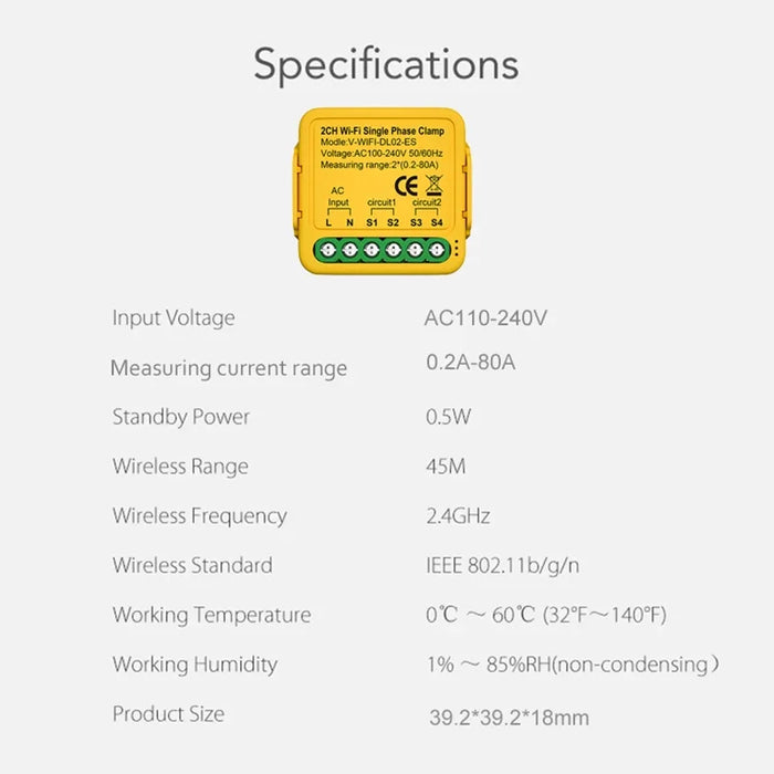 Enagua Mart Tuya WiFi On/Off Controller - 80A Energy Meter and Power Monitoring Device for Smart Homes