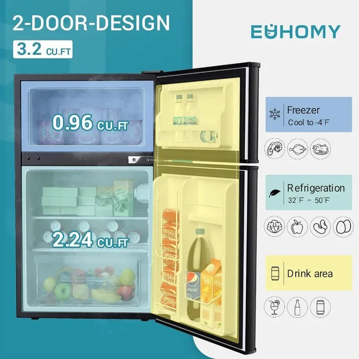 Enagua Mart Compact Refrigerator with Freezer - Euhomy Fridge Upright for Apartments and Food Storage