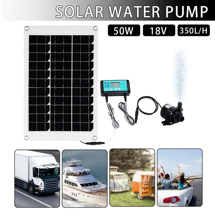 Enagua Mart 50W Solar Panel Power Bank and Water Pump Set - Ultra-Quiet Submersible Pump for Fish Ponds and Garden Fountains