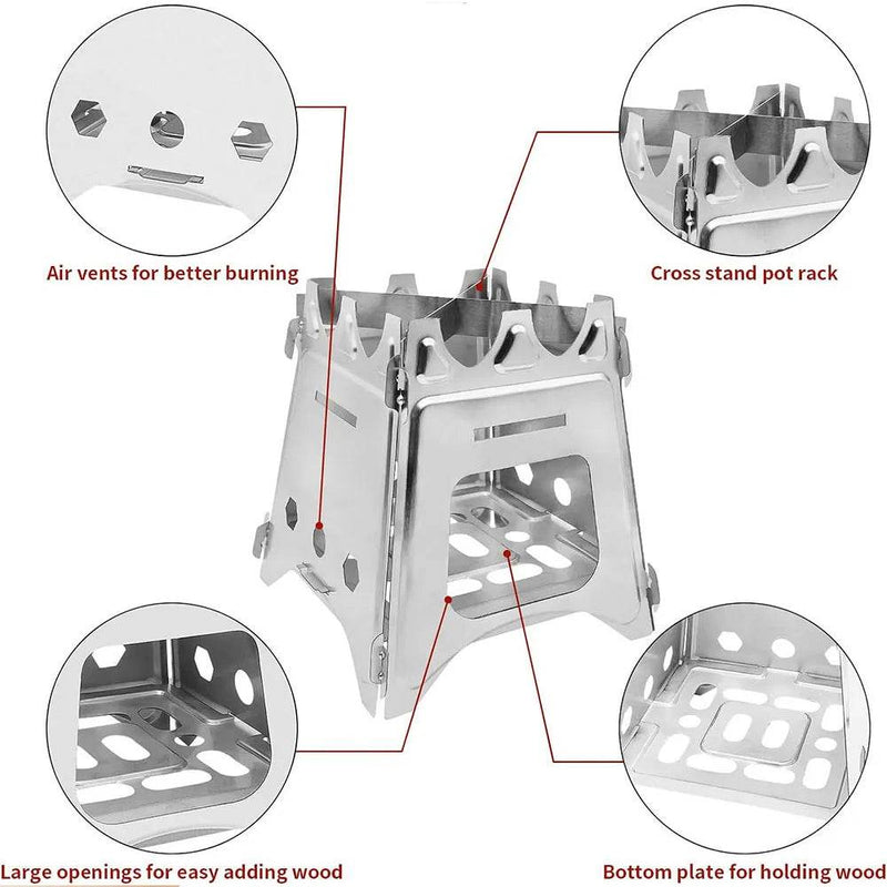 Enagua Mart Portable Camping Wood Stove - Lightweight Folding Firewood Stove for Outdoor Cooking, Hiking, and BBQ - Enagua Mart