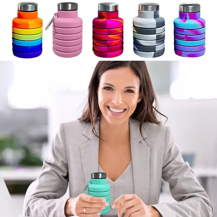 Enagua Mart Collapsible Sports Water Bottle - Silicone Folding Bottle for Cycling, Hiking, and Gym