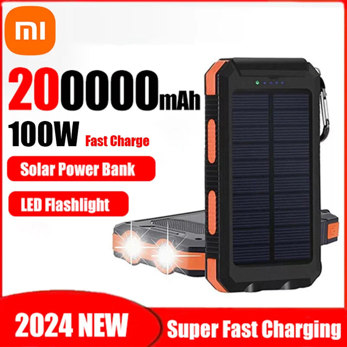 Enagua Mart 200,000mAh Solar Power Bank - Outdoor Camping Portable Waterproof Charger with LED Light and External Battery Charging