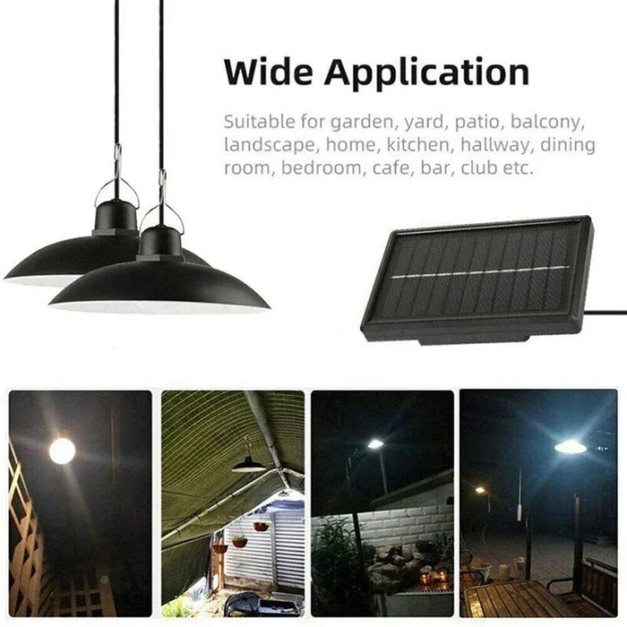 Enagua Mart 2/1 Head Solar Pendant Light with Remote - Waterproof Outdoor Lamp for Garden, Yard, Shed, Barn, LED Lighting