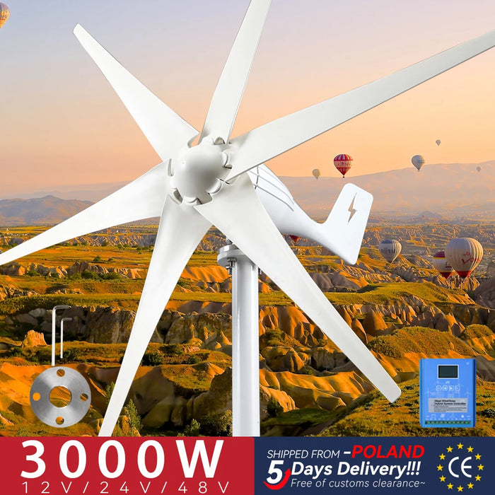 Enagua Mart 3000W Windmill Turbine Generator - 12V/24V/48V with MPPT Charge Controller for Home Use