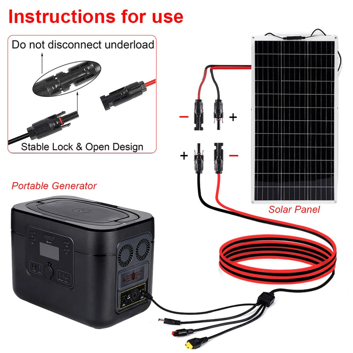 Enagua Mart 4-in-1 Solar Panel Connector Extension Cable Splitter - 12AWG Power Cord Adapter Power Plug for XT60/DC5521/DC7909 Charging Cable