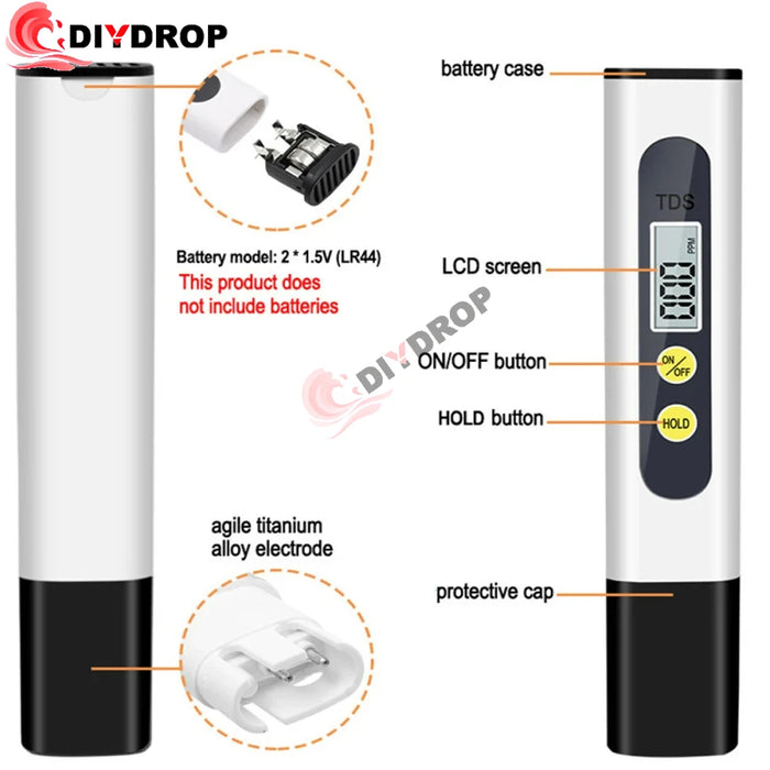 Enagua Mart Digital TDS Meter - Water Quality Tester for Drinking Water, Aquariums, Hydroponics, and Pools (0-9990 ppm)