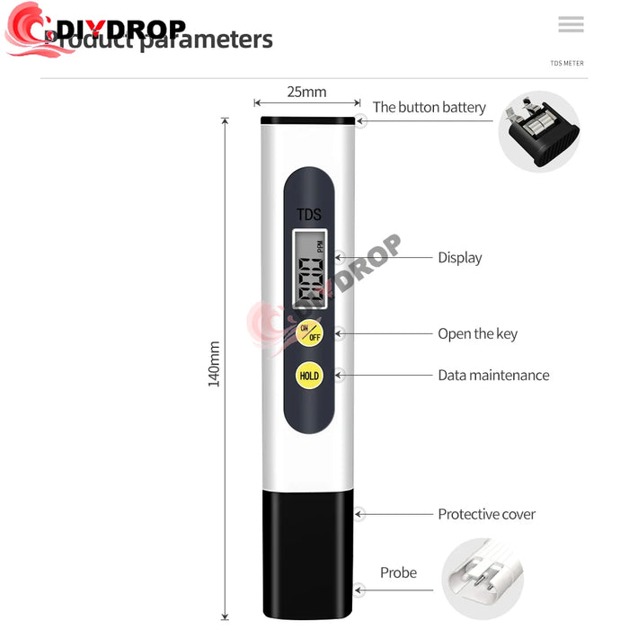 Enagua Mart Digital TDS Meter - Water Quality Tester for Drinking Water, Aquariums, Hydroponics, and Pools (0-9990 ppm)