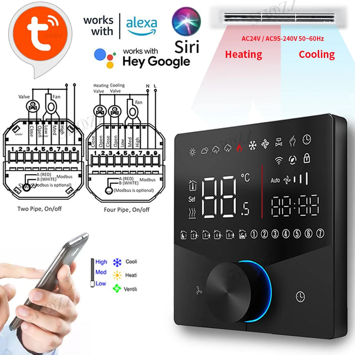 Enagua Mart EU 24V/220V WiFi Smart Air Conditioner Thermostat - Programmable Temperature Controller for Cooling and Heating Systems