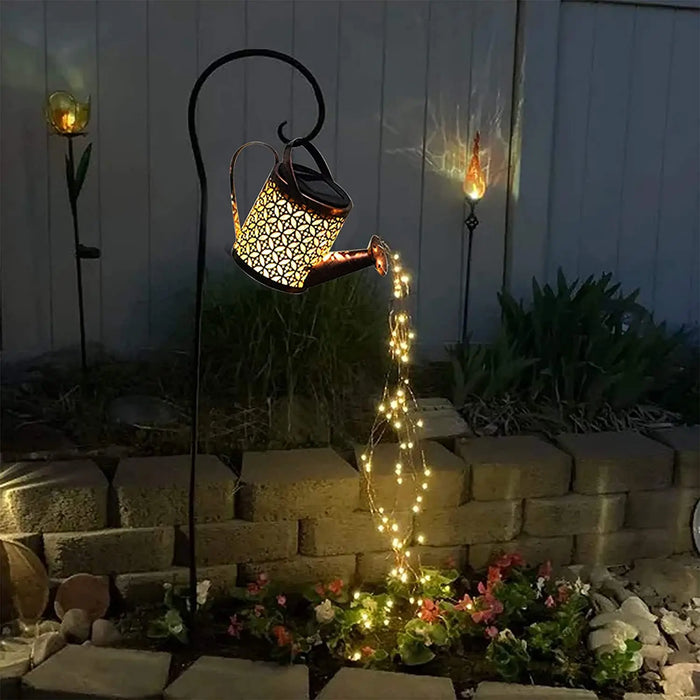 Enagua Mart Solar Watering Can Light - Hanging Kettle Lantern with LED Waterfall Lights for Garden and Patio