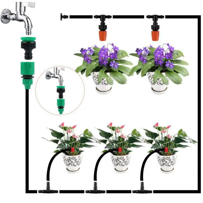 Enagua Mart Automatic Drip Irrigation System – Adjustable Nozzle Watering Kit