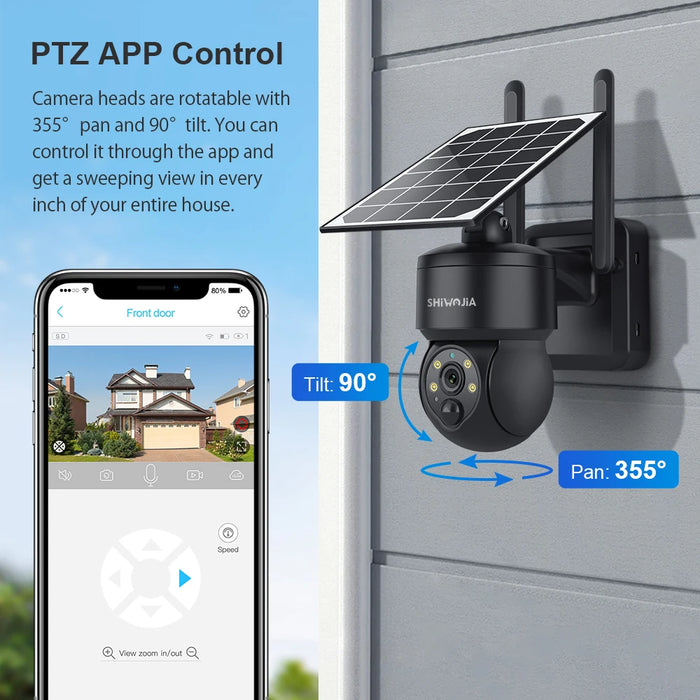 Enagua Mart Shiwojia WiFi Wireless PTZ Solar Camera - 3MP Outdoor Surveillance Camera with Two-Way Audio and Solar Panel