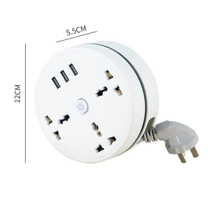 Enagua Mart Round Universal Power Strip - Portable Extension Cord Socket with 3 USB Ports