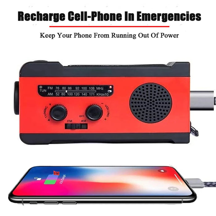 Enagua Mart High-Quality Outdoor Hand Crank Dynamo Phone Charger Generator - 2000mAh Solar Power Radio Flashlight SOS Alarm