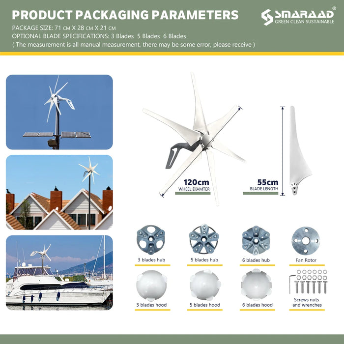 Enagua Mart DIDITO 1000W Horizontal Wind Turbine Generator - 12V/24V/48V Low Noise Windmill with MPPT Controller