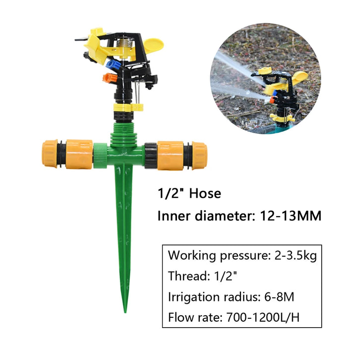 Enagua Mart 360° Rotary Garden Sprinkler - 1/2" to 3/4" Thread, Automatic Lawn Watering Nozzle