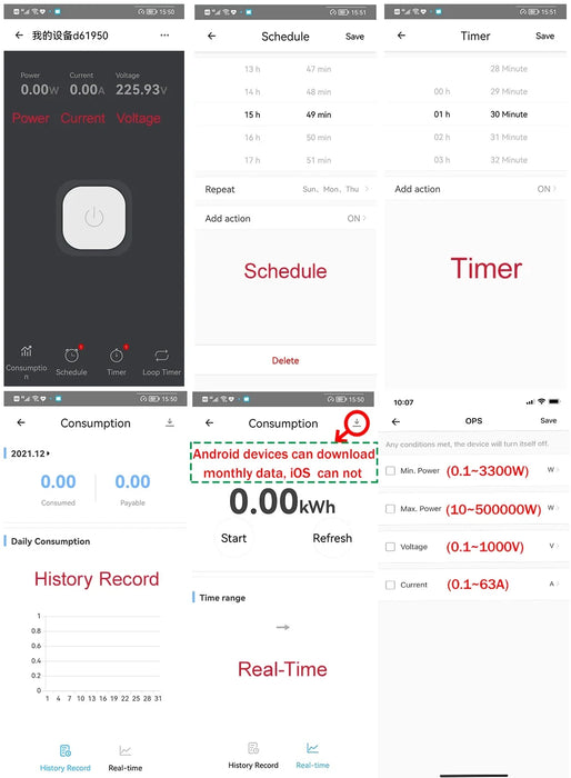 Enagua Mart 1P DIN Rail Wi-Fi Smart Energy Meter - KWh Power Consumption Meter with Circuit Breaker, Timer, and Voltmeter for Smart Home