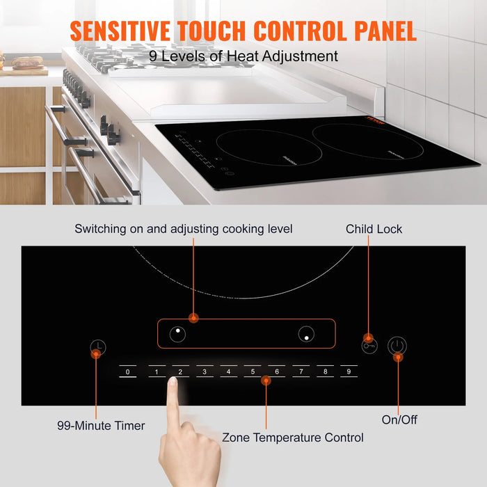 Enagua Mart 2-Burner Built-In Electric Induction Cooktop - Sensor Touch Control Hot Plate with 9 Heating Levels