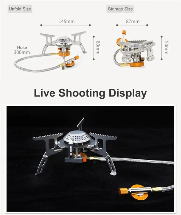 Enagua Mart Windproof Camping Gas Stove - Portable Outdoor Burner with Strong Firepower for Hiking, Picnic, and Tourism Cooking