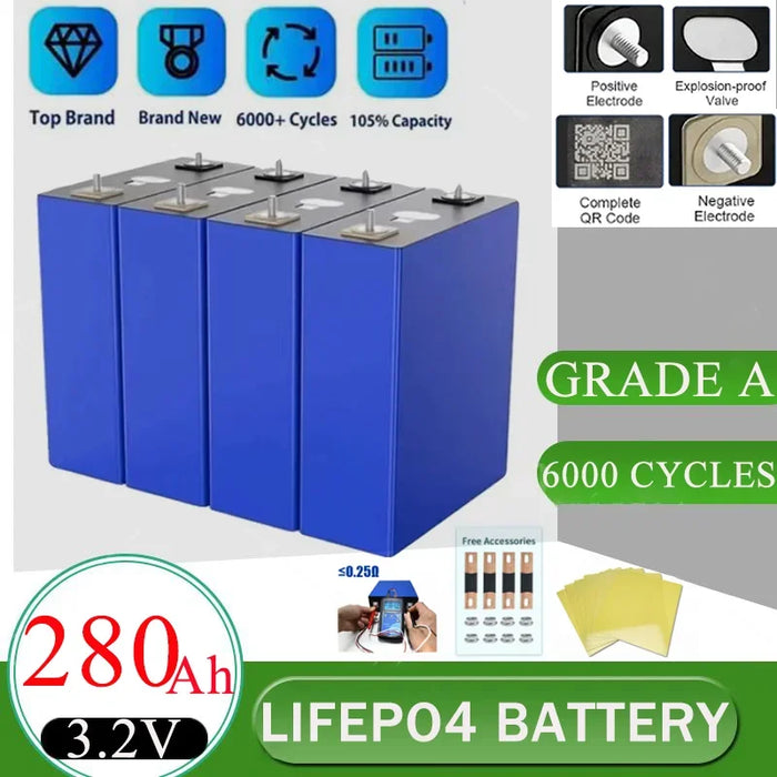 Enagua Mart 3.2V 280Ah Lithium Iron Phosphate Battery - Rechargeable Battery for Solar Energy Storage