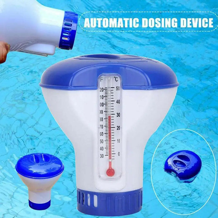 Enagua Mart Swimming Pool Accessories - Floating Pills Disinfecting Box with Thermometer & Automatic Chemical Chlorine Dispenser