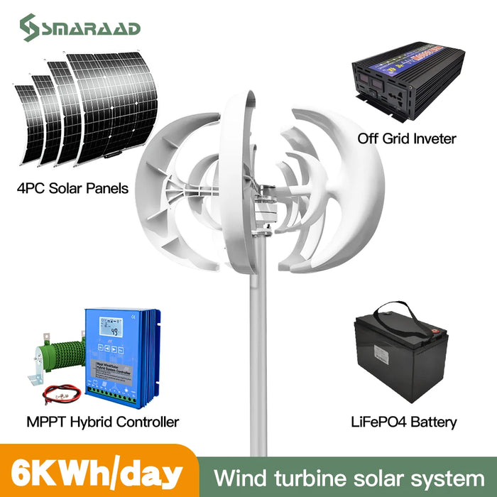 Enagua Mart 3000W Vertical Wind Turbine - Daily 6KWh Solar Cell System for Home Use