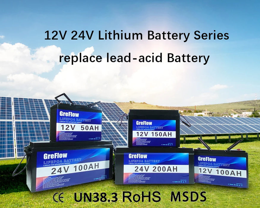 Enagua Mart LiFePO4 Battery 24V 100Ah - Built-In BMS for Solar Home Energy Storage