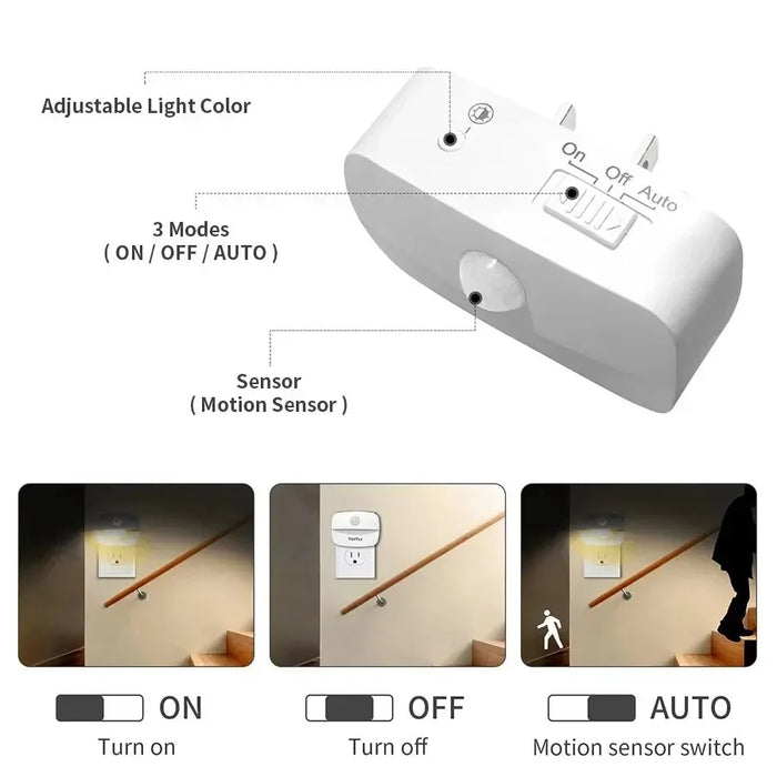 Enagua Mart LED Night Light with Motion Sensor - Plug-In Dimmable Lamp for Bedroom, Hallway, and Kitchen (EU/US Plug)