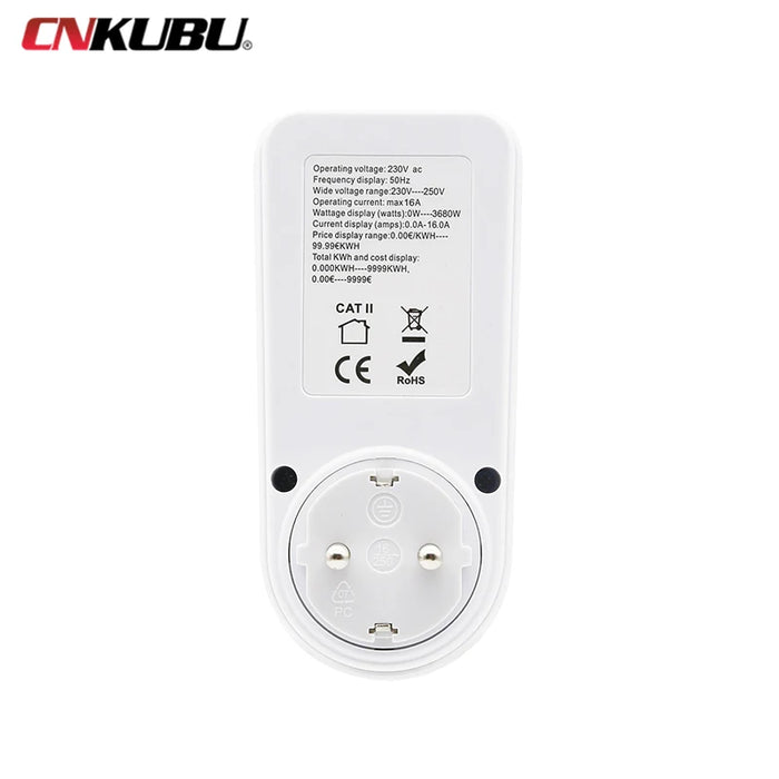 Enagua Mart AC 220V Light Wattmeter - EU Plug LCD Energy Meter with Voltage and Current Display for Precise Power Monitoring