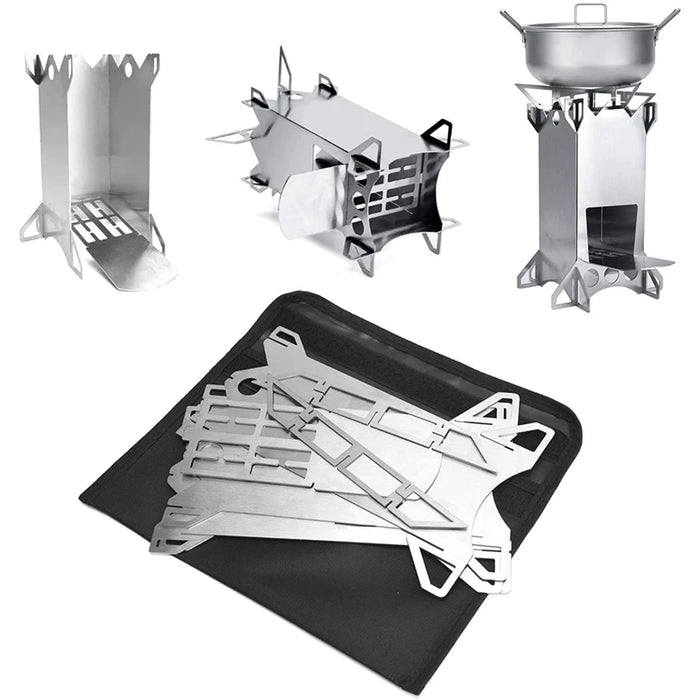 Enagua Mart Lightweight Portable Folding Wood Stove - Collapsible Stainless Steel Backpacking Stove