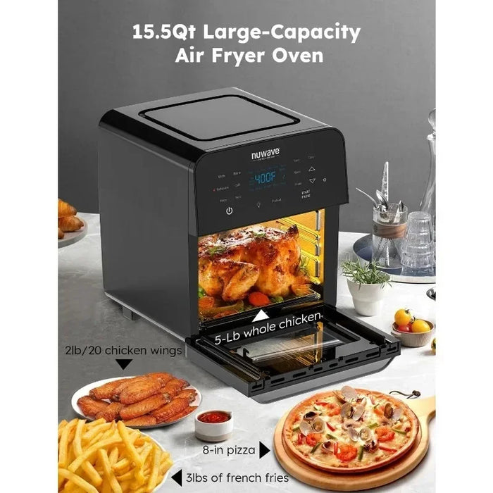 Enagua Mart Nuwave Brio 15.5Qt Air Fryer - Rotisserie Oven with 1800W Power and 100 Presets