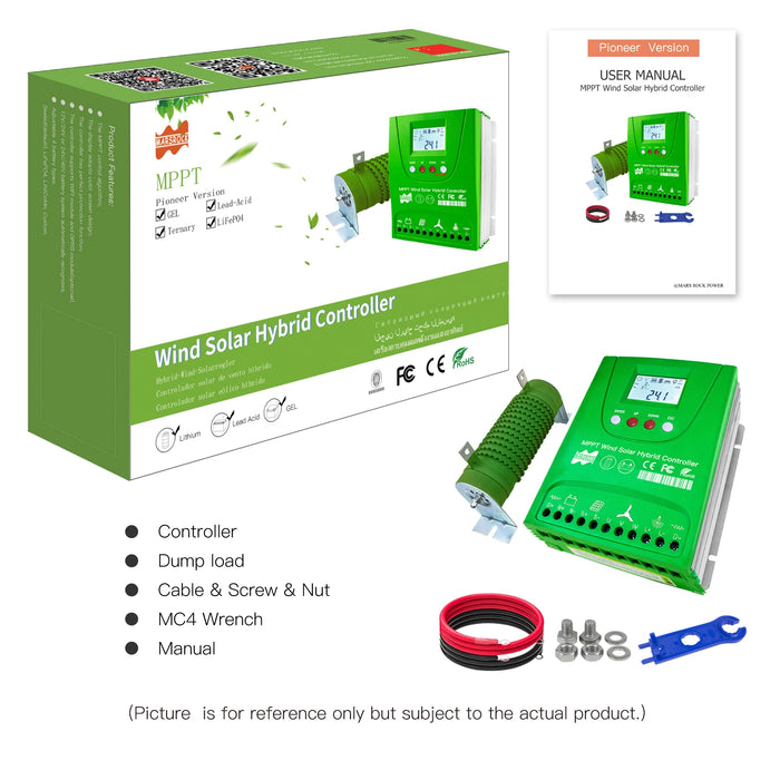 Enagua Mart 2000W Hybrid Wind Solar Charge Controller - MPPT Battery Equalizer for 12V/24V/48V Systems