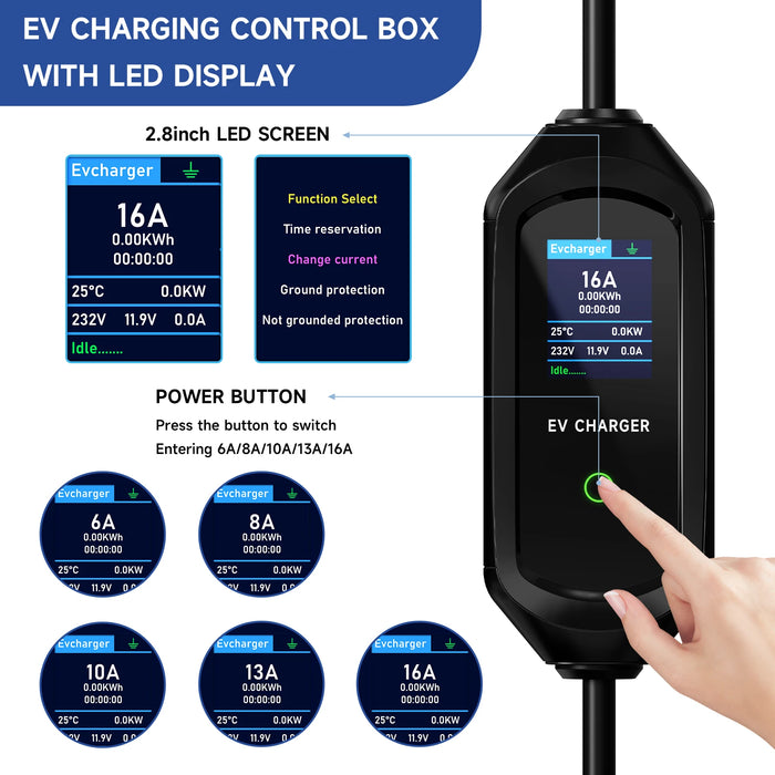 Enagua Mart Portable EV Charger - 3.5kW/7kW for Tesla Model 3, X, Y, S with CEE Plug