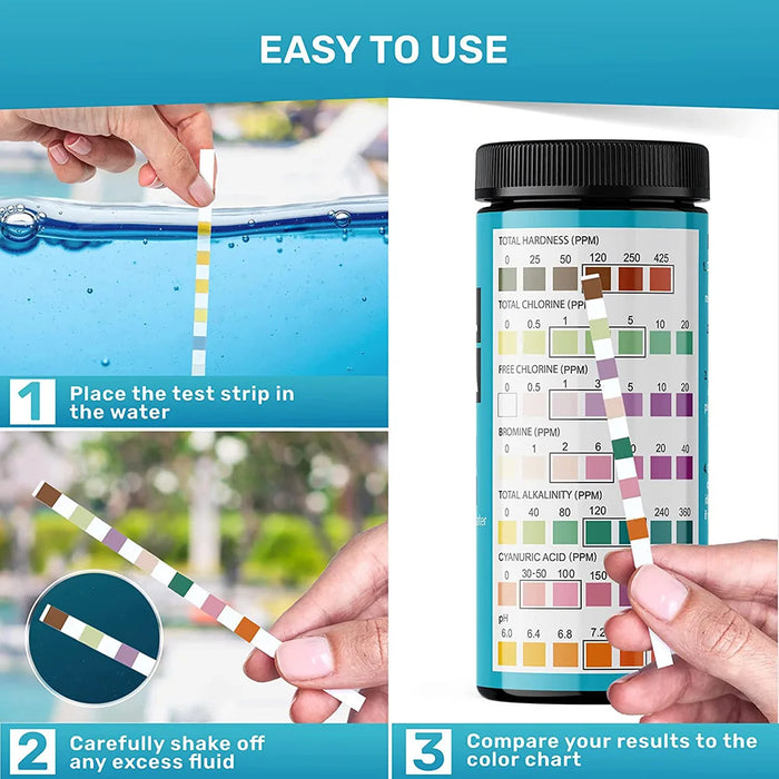 Enagua Mart 7-in-1 Chlorine and pH Test Strips - 100pcs for Pool and Spa Water Testing