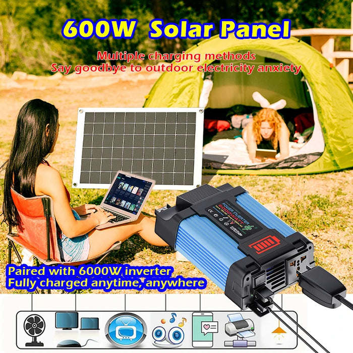 Enagua Mart 6000W Solar Inverter Kit - Complete Power Generation System with 600W Solar Panel, 110V/220V Support, and 12V Battery Charging Controller